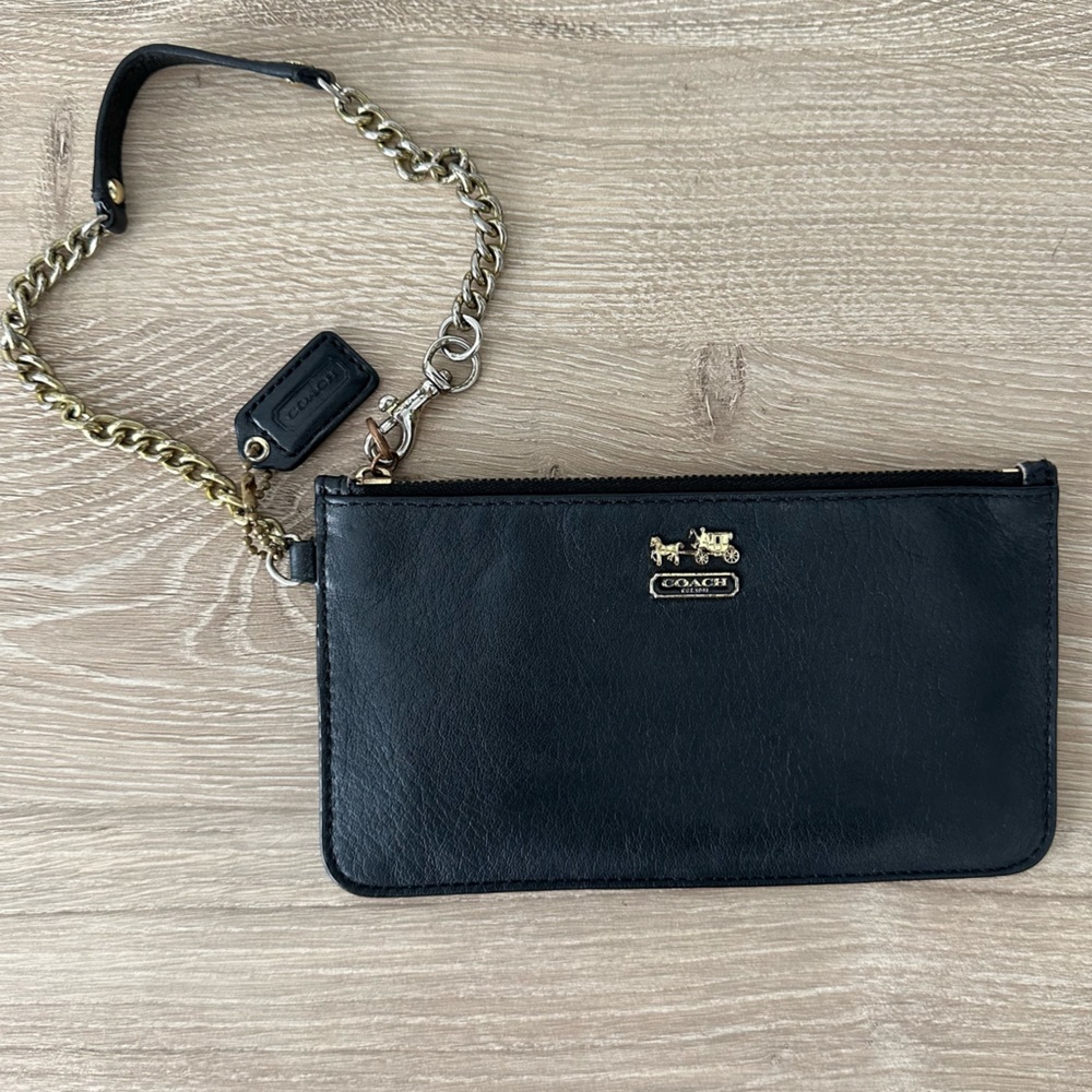 Coach black leather slim wristlet